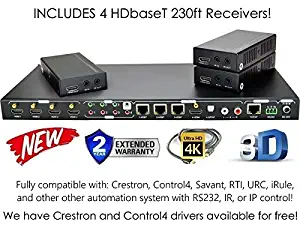 4x4 HDBT 4K Matrix SWITCHER with 3 Receivers (CAT5e or CAT6) HDMI HDCP2.2 HDTV Routing SPDIF Audio CONTROL4 Savant Home Automation (4x4 HDBT Matrix with 1 HDMI Output)