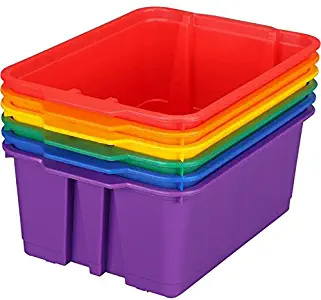 Really Good Stuff Stackable Plastic Book and Organizer Bins for Classroom or Home Use – Sturdy Plastic Baskets in Fun Rainbow Colors (Set of 6)
