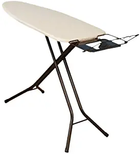 Household Essentials 974406-1 Extra Wide Top 4-Leg Large Ironing Board | Natural Cotton Cover and Iron Holder Stand | Bronze