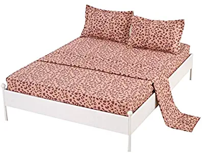 SDIII 2PC Leopard Print Bedding Sheet Sets 100% Egyptian Cotton Twin Size Animal Bed Sheets with Flat Fitted Sheet