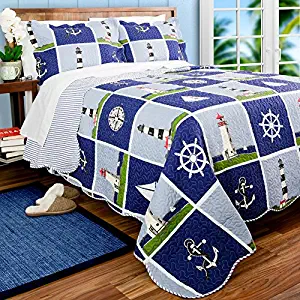 Nautical Living Lighthouse, Sailboat & Anchors Twin Quilt & Sham (2 Piece Bedding) + Homemade Wax MELT