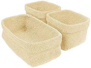 DII Home Essentials Hand Crocheted Storage Baskets for Drawers, Closets, Bathrooms, Kitchen, Organization, Food and More Set of 3, Cream