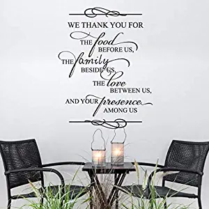 N.SunForest We Thank You for The Food Religious Quote Bible Verse Spiritual Saying Family Prayer Vinly Wall Decal for Dining Room Wall Decor