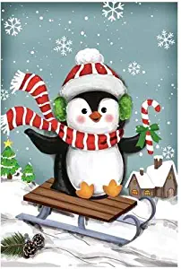 GiftWrap Etc. Sledding Penguin Christmas Garden Flag 12” x 18”, Cute Winter Garden Accessories, Holiday Decor, Christmas Decoration, Boxing Day, Classroom, Daycare, Christmas Tree Lot, Fundraiser