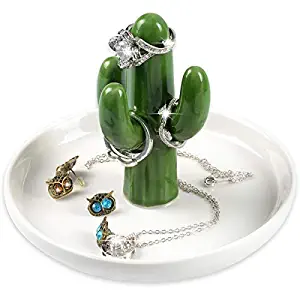 Cactus Ceramic Ring Jewelry Holder Earrings Round Trays Plates Display Organizer Dish Tray Holder Home Decoration for Woman, Green