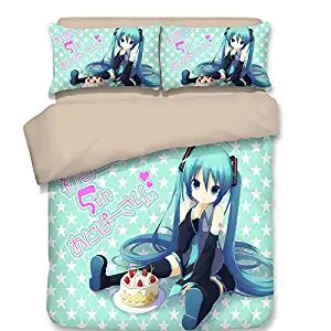 Ksainiy 3-Piece Japanese Anime Teen Girls Hatsune Miku Bedding Set Twin Full Queen King Double Size with Pillowcase Duvet Covers Bedclothes (Size : UK King (230×220))