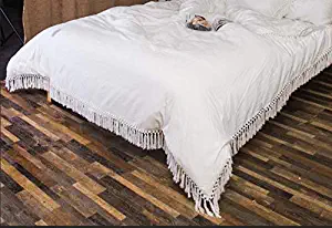 Meaning4 Ivory Duvet Cover with Tassels Boho Off White Pure Cotton Queen Size 90x90 1 Pieces Solid