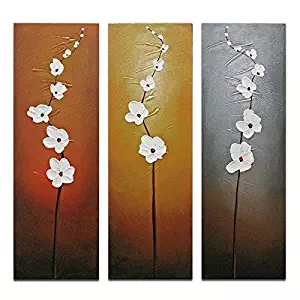 Wieco Art 3 Piece White Flowers Oil Paintings on Canvas Wall Art for Living Room Bedroom Home Decorations Modern Stretched and Framed 100% Hand Painted Contemporary Grace Abstract Floral Artwork