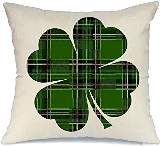 AENEY St Patricks Day Pillow Cover 18x18 for Couch Green Buffalo Check Plaid Clover Happy St Patricks Day Decorations for Home Decor Throw Pillow Cover Pillowcase Faux Linen Cushion Case for Sofa A188