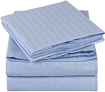 Mellanni Striped Bed Sheet Set - Brushed Microfiber 1800 Bedding - Wrinkle, Fade, Stain Resistant - 3 Piece (Twin, Light Blue)