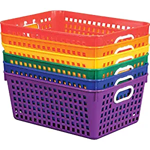Really Good Stuff Plastic Storage Baskets for Classroom or Home Use - Fun Rainbow Colors - 13" x 10" (Set of 6)