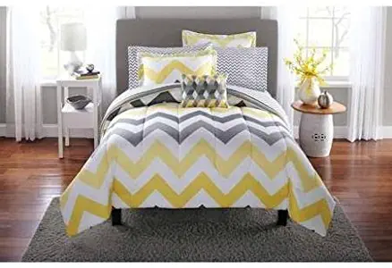 Popular 8-Piece Mainstays Yellow Grey Chevron Bed in a Bag Bedding Comforter Set, Full by Mainstay