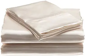 Bedify Bedding 100% Pure Silk Satin Sheet Set 4pcs, Silk Fitted Sheet 15'' Deep Pocket,Silk Flat Sheet & Pillowcases Set !!! Queen, Ivory