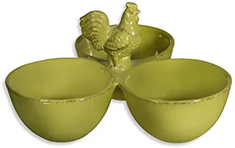 Home Essentials & Beyond Elegant Ceramic 3 Section Divided Bowl Caddy Appetizer Snack Dish Condiment Serving Tray Server Relish Tray Buffet Server For Candy, Dried Fruits, Nuts,Dips Candies Green