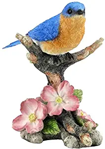 4.88 Inch Bluebird on Branch with Flowers Decorative Figurine, Blue