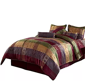 Chezmoi Collection Gitano Jacquard Patchwork 7-Piece Bedding Set, California King, Multi Color