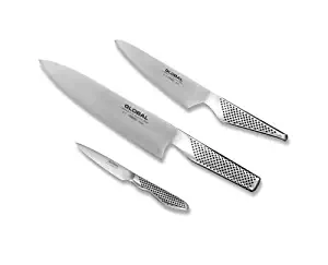 Global G2338 G-2338-3 Piece Starter Set with Chef's, Utility and Paring Knife, 3, Silver