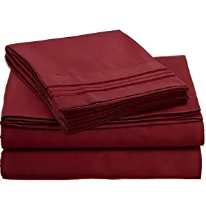 Split TOP King Bed Sheet Set Royal Collection 1900 Egyptian Cotton Bamboo Quality with 1 Fitted Sheet 36" Split TOP, 1 King Flat and 2 King P/Cases.No Wrinkle (Burgundy, Split TOP King)