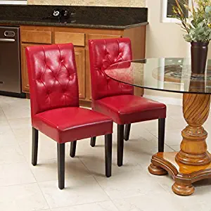 Christopher Knight Home 213819 Waldon Red Leather Dining Chairs w/Tufted Backrest (Set of 2)