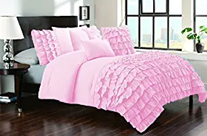 Bedding Empire Luxurious 3 Piece Half Ruffle Duvet Cover Set 100% Egyptian Cotton 500 Thread Count King Size, Pink Color By