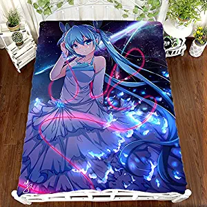 MXDZA 150x200cm Full Size Flannel or Polyester Peachskin Bed Sheets Anime Hatsune Miku Bed Cover Bedding Throw Blanket for Girls