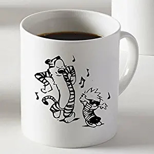 Calvin and Hobbes Playing Dance Coffee Cup Mug Two Sides
