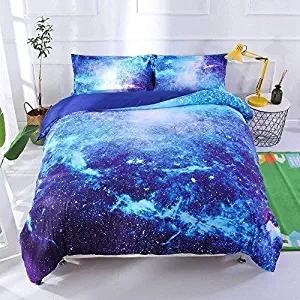 UniTendo 3D Beautiful Night Galaxy Blue Digital Bedding High Definition Carbon Print 4-Piece Duvet Cover Sets Duvet Insert Included, Twin Size Galaxy, No Duvet Insert.