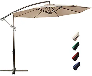 RUBEDER Offset Umbrella - 10Ft Cantilever Patio Hanging Umbrella，Outdoor Market Umbrellas with Crank Lift & Cross Base (10 Ft, Beige)