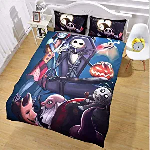 StarFashion 3D Nightmare Before Christmas Duvet Cover Sets, Scarecrow Style Sally and Jack Skellington Bedding Set,Christmas Home Bedroom Decoration,Microfiber Fabric,No Comforter, 3pcs (King)