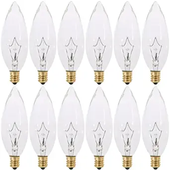 (Pack of 12) 40 Watt CTC Clear Candelabra Base (E12) Straight Torpedo Tip 120V Incandescent Chandelier Light Bulbs