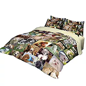 RuiHome 3-Piece Students Dorm Bed Duvet Cover Set 205 Thread Count Soft Polyester Boys Girls Home Bedding Collection - Twin Size, Dog Family Pattern Design