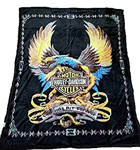 Empire Furniture USA Harley Davidson Blanket New Mink Queen Size Double Side Plush Reversible Black Eagle & Flames