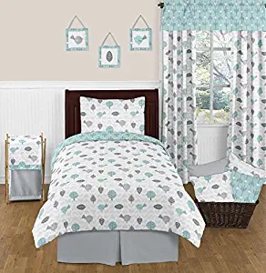 Sweet Jojo Designs Turquoise Blue and Gray Earth and Sky Birds Nature Girl or Boy 4 Piece Twin Bedding Set