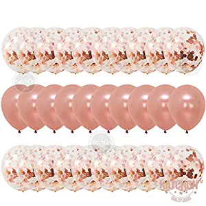 KATCHON Cmbb Rose Gold Confetti Balloons Pack of 30, 12 Inch, Great for Bridal Shower Decorations, Birthday Party