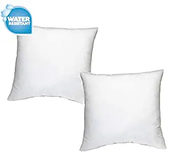 IZO Home Goods Premium Outdoor Anti-mold Water Resistant Hypoallergenic Stuffer Pillow Insert Sham Square Form Polyester, 18" L X 18" W (2 Pack), Standard/White