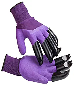 1 Pairs Garden Genie Gloves with Claws,for Digging and Planting,Breathable, Best Gift for Gardener(Purple)