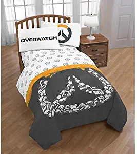 Super Comfy,Hypoallergenic and Machine Washable Overwatch Twin Sheet Set,Kid's Bedding,Makes Any Room an Adventure That Will Surely Make Any Gamer Smile,Black/White/Yellow