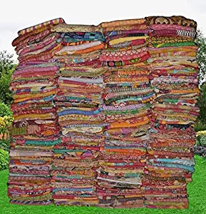 Wholesale Lot of 5 PCS Indian Tribal Kantha Quilt Vintage Handmade Blanket Patch Khantha Throw Hippie Bohemian Old Sari Made Khantha Rally Twin