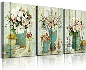 Wood grain Still life flowers Watercolor painting Canvas Wall Art for kitchen 3 piece Wall Decor for dining room bedroom Decorations Canvas Prints Home Decoration for Living Room Poster Artwork