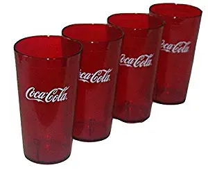 Coca Cola Logo Ruby Red Plastic Tumblers Set of 4 - 16oz (Coke)