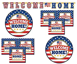 Welcome Home Decorations and Party Supplies with Tableware Plates Napkins Banner U.S. Army Navy Marines Patriotic Serves 18 Guests