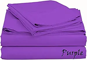 L'American Bedding 300-Thread-Count Egyptian Cotton Supreme Comfort Sheet Set California King Solid Purple Fit Up to 22" Inches Deep Pocket