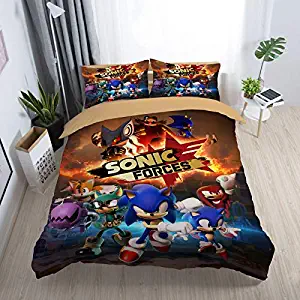 Paixide 3D Cartoon Duvet Cover Set Sonic The Hedgehog for Kids Teen Adult 2 Pieces Bedding Set with 100% Microfiber, Twin