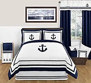 Sweet Jojo Designs 3-Piece Anchors Away Nautical Navy and White Boys Full/Queen Bedding Set