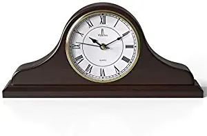 Mantel Clock, Silent Decorative Wood Mantle Clock Battery Operated, Wooden Design for Living Room, Fireplace, Office, Kitchen, Desk, Shelf & Home Décor Gift - 15x7.5 Inch