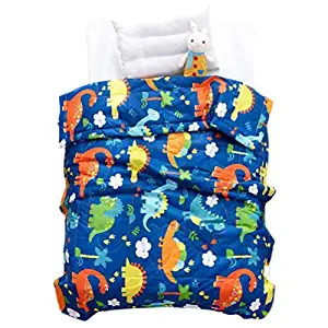 LIFEREVO Cotton Baby Toddler Blanket Spring Summer Quilt Fancy Cartoon Print Lightweight 43 x 60 Inch Blue Dinosaur
