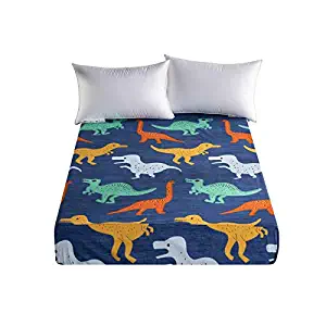 ORIHOME Dinosaur Jurassic Park Twin Full Queen Size Sheets Set– 4 Piece Bedding Sets One Fitted Sheet One Flat Sheet Two Pillowcase– Soft Microfiber Teen Bedding (Dinosaur, Blue, Fitted Sheet 1pc)