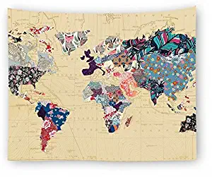 TSDA Floral World Map Tapestry Colorful Painting Wall Hanging Art for Living Room Bedroom Dorm Home Decor 59"X51"(Flower World map Tapestry)