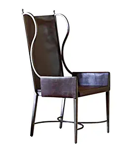 Global Views Mid Century Modern Dark Brown Leather Iron Wing Chair | Accent Exposed Frame