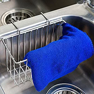 Kitchen Sink Caddy Sponge Holder, Slim Sink Organization Basket for Kitchen Accessories, Sponges, Dish Brushes- Stainless Steel (1PK)